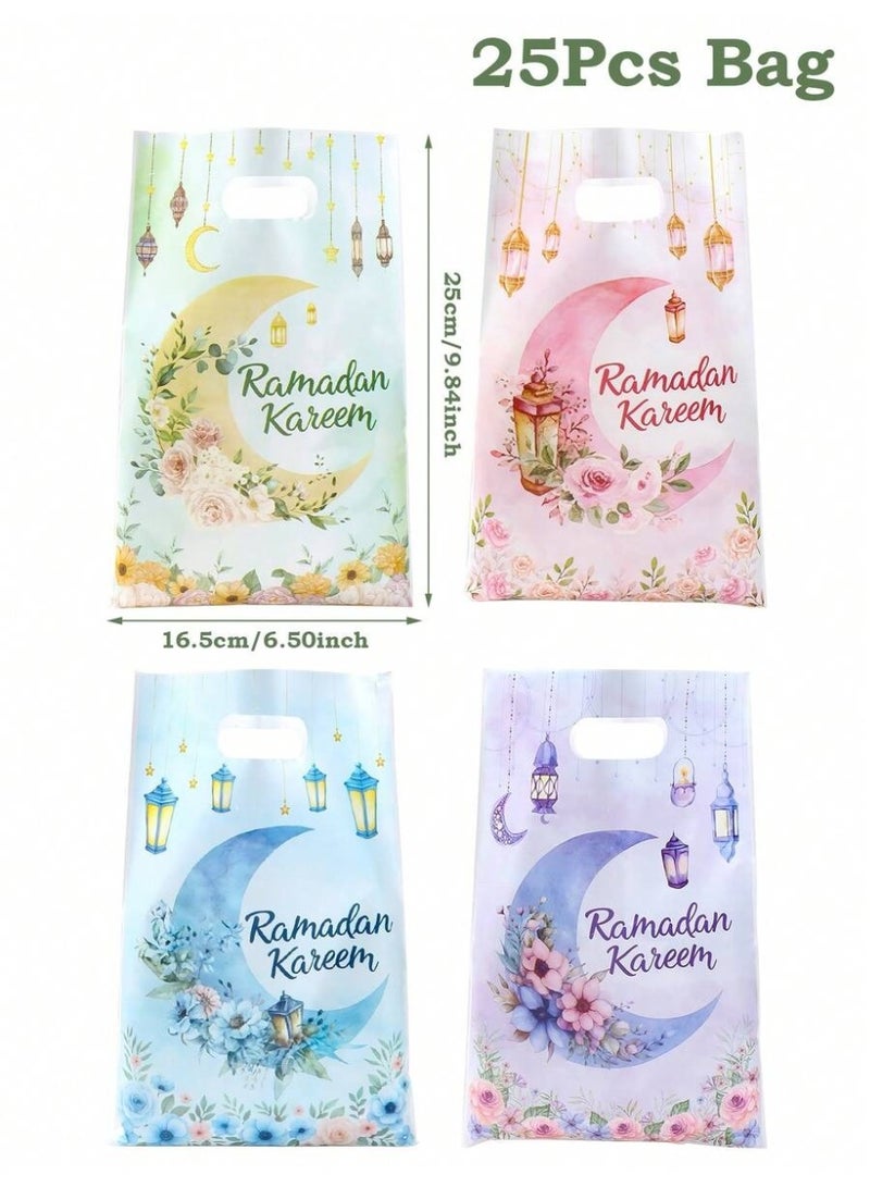 توزيعات رمضان 25 قطعة أكياس هدايا متعددة الألوان بتصميم هلال وعبارة رمضان كريم، مناسبة لتقديم الحلوى وزينة حفلات رمضان والعيد - Image 2